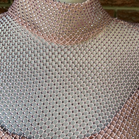 Patbo Hand Beaded Rhinestone Netted Mini Dress Size 4 NWT - Picture 5 of 6